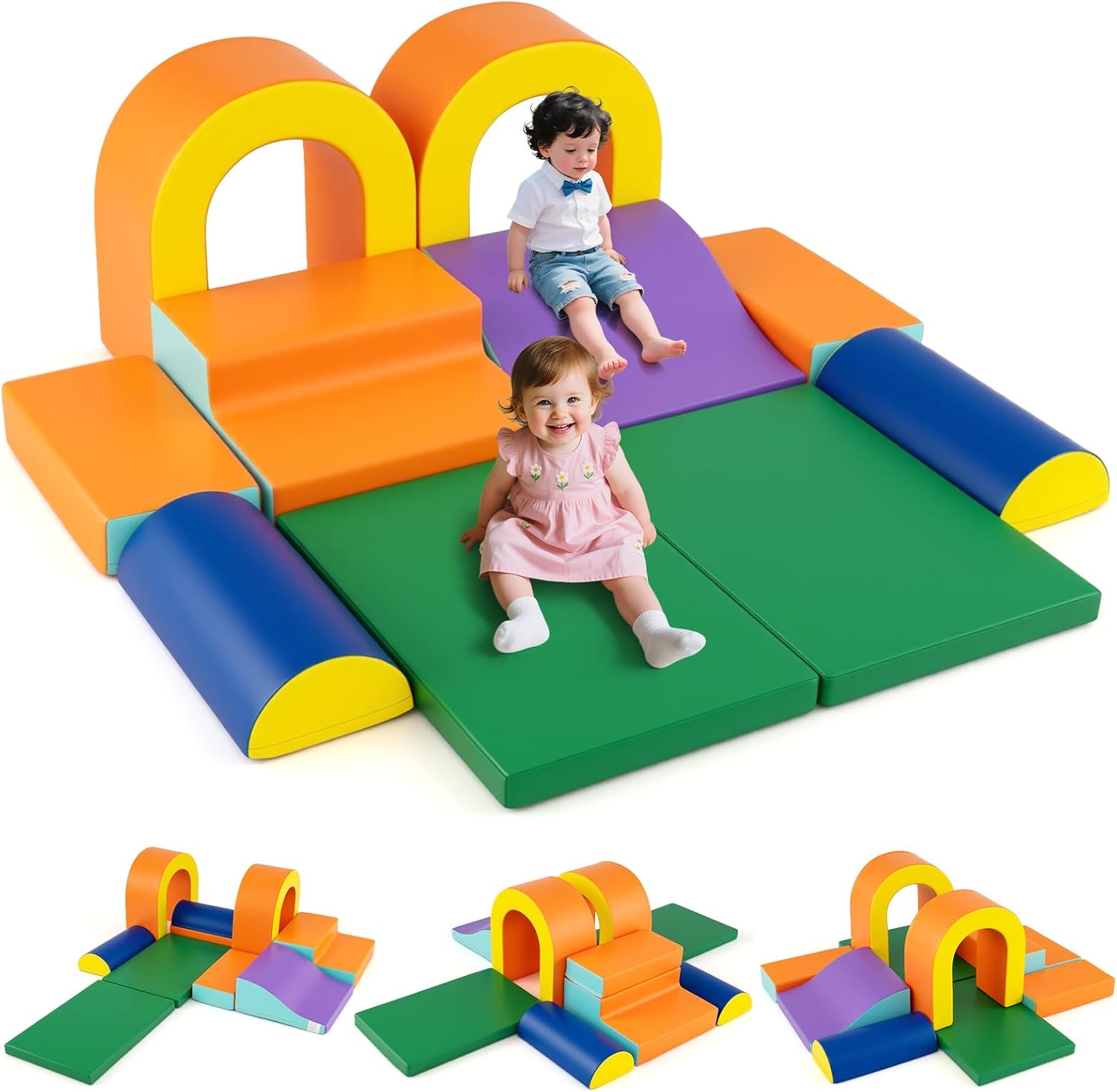 Set di 10 Blocchi da Arrampicata in Schiuma, Palestra da Gioco in Morbida Pelle Sintetica, Strutture Leggere per Scalare, Arrampicarsi, Scivolare, per Bambini 1+ Anno (Arancione)