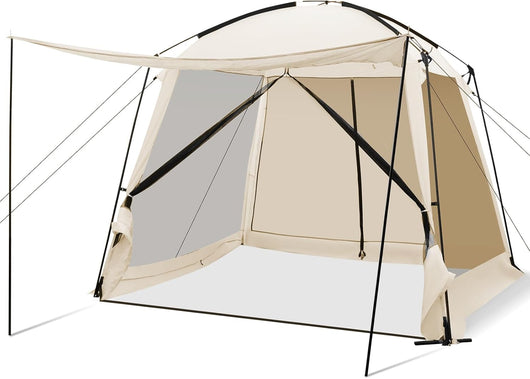 Tenda Campeggio 6-8 Persone, Tenda Cupola Anti UV Impermeabile e Antivento, Gazebo Stabile Facile da Montare, per 3 Stagioni, Spiaggia Campeggio Pesca, Beige, 440 x 304 x 250 cm