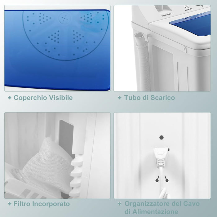 Lavatrice a Doppia Vasca, Lavatrice a Doppio Cestello con Lavaggio (5 kg) e Filatura (3 kg), Lavatrice Compatta Mini per Campeggio, Appartamenti, 64 x 36 x 72 cm, Bianco