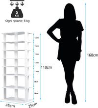 Scarpiera Verticale a 7 Livelli, Organizer per Scarpe in Stile Retr¨°, con Pannello Rimovibile, Scaffale per Scarpe per Corridoio Ingresso Armadio, 45x25x110 cm (Bianco)