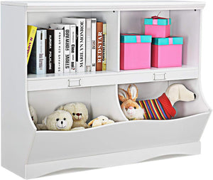 Mobile Porta Giocattoli e Libri in Legno, Libreria per Bambini in Legno con 4 Scomparti, Libreria Multiuso per Bambini da Cameretta, 105 x 39,5 x 83,5 cm, Bianco