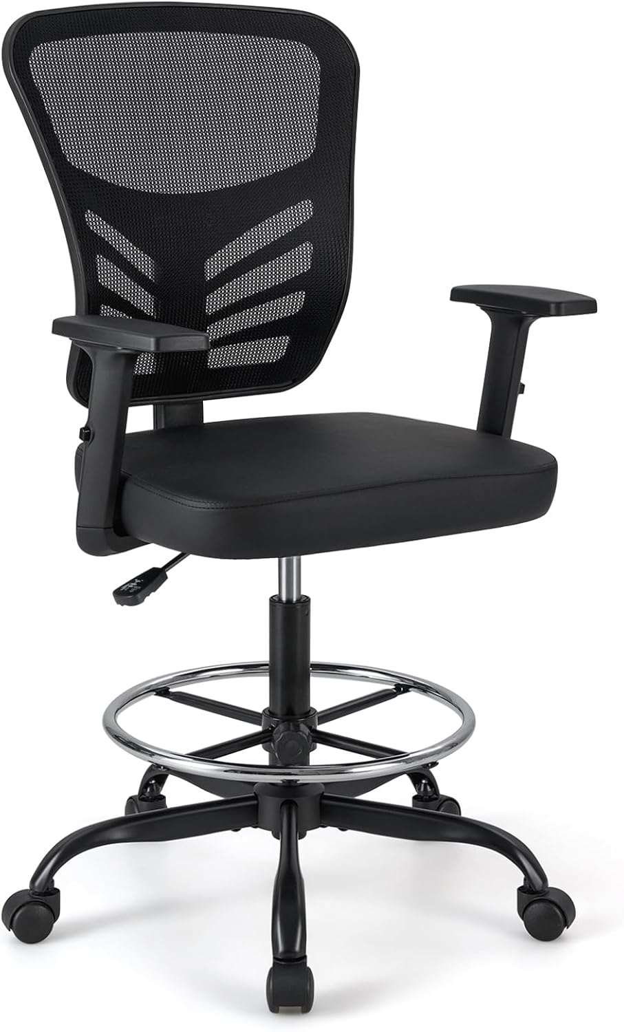 Sedia da Disegno Regolabile in Altezza, Girevole con Braccioli e Poggiapiedi Regolabili, Supporto Lombare, Sedia per Scrivania Alta per Ufficio e Studio, Portata 150 kg