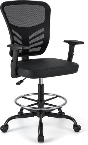 Sedia da Disegno Regolabile in Altezza, Girevole con Braccioli e Poggiapiedi Regolabili, Supporto Lombare, Sedia per Scrivania Alta per Ufficio e Studio, Portata 150 kg