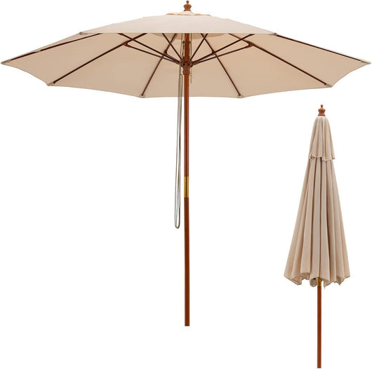 Ombrellone da Giardino di 260 cm, Ombrellone da Esterno con Altezza Regolabile, 8 Stecche, Protezione UV, per Giardino, Cortile, Patio, Piscina (Beige)