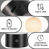 ZMH Lampada da tavolo LED bianca wireless rotonda touch dimmerabile ricaricabile per camera letto comodino