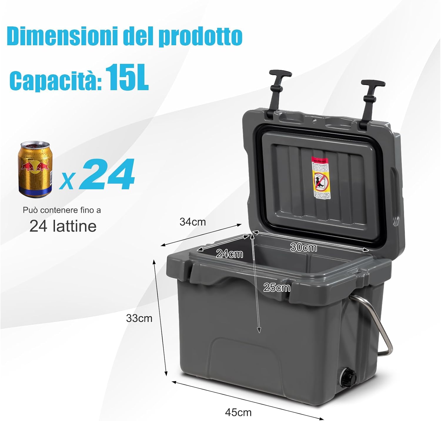 Contenitore per Ghiaccio da 15 L, Contenitore Termico con Maniglia 2 Porta Bicchieri, Contenitore Termico del Ghiaccio Portatile per Campeggio（Grigio)