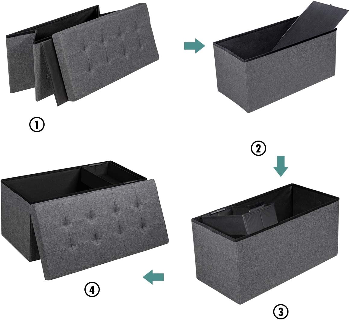 Ottomana Salvaspazio Pieghevole da 80 cm, Cassapanca per Giocattoli con Contenitore Rimovibile, Poggiapiedi con Sedile Imbottito per Soggiorno, Camera da Letto, Portata 160 kg (Grigio Scuro)