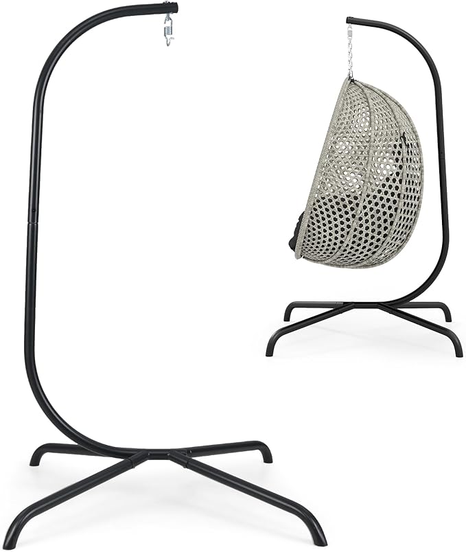 Supporto per Amaca a C, Base per Sedia Sospesa in Metallo Pesante con Gancio a Molla e Rotazione a 360°, Telaio per Amaca per Interni ed Esterni, Portata 180 kg