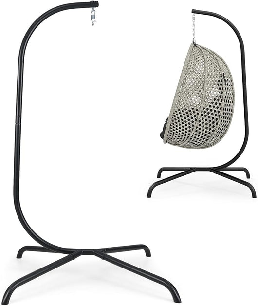Supporto per Amaca a C, Base per Sedia Sospesa in Metallo Pesante con Gancio a Molla e Rotazione a 360°, Telaio per Amaca per Interni ed Esterni, Portata 180 kg