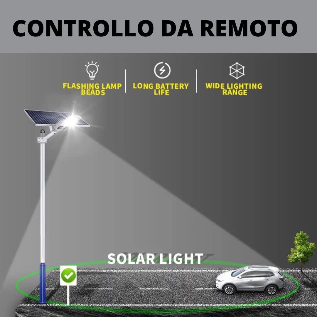Lampione Solare esterno 400W con Pannello fotovoltaico, LED 6500K Bianco Freddo