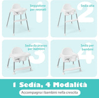 4 in 1 Seggiolone Papa per Bambini, Seggiolone per Neonati con Doppio Vassoio Rimovibile a 2 Posizioni, Cintura di Sicurezza e Poggiapiedi, per Bambini 6-36 Mesi (Bianco)