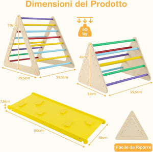 Set da Arrampicata 3 in 1 per Bambini, 3 Pezzi con 2 Scale Triangolari e 1 Rampa, per Scivolare e Arrampicarsi, Scala Giochi Arrampicata per Bambini 3+ Anni (Colorato)