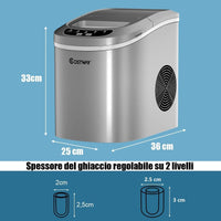 Fabbricatore di Ghiaccio 12kg/24h, Macchine per Cubetti di Ghiaccio, Produttore per Ghiaccio con Serbatoio 2,2L (Argento)