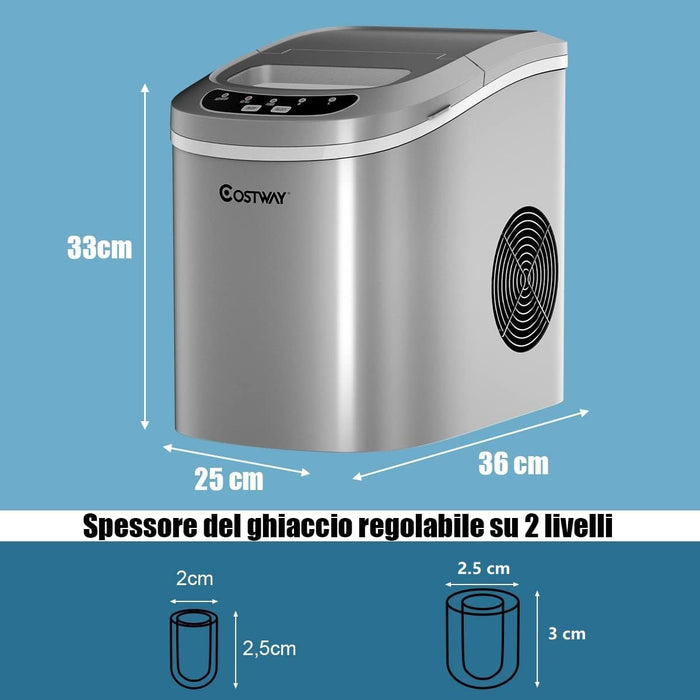 Fabbricatore di Ghiaccio 12kg/24h, Macchine per Cubetti di Ghiaccio, Produttore per Ghiaccio con Serbatoio 2,2L (Argento)