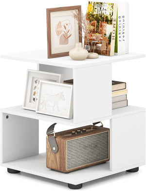 Tavolino da Salotto a 3 Livelli, Tavolino Moderno con Ripiani e Piedini Antiscivolo, Comodino Multiuso per Camera da Letto, Soggiorno, Studio e Ufficio, Bianco