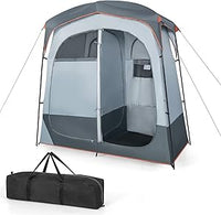Tenda Spogliatoio da Esterno a 2 Stanze, Tenda da Doccia da Campeggio con Parapioggia Rimovibile, Stendibiancheria e Borsa, Tenda per WC Doccia per Campeggio, Spiaggia e Pesca(Grigio)