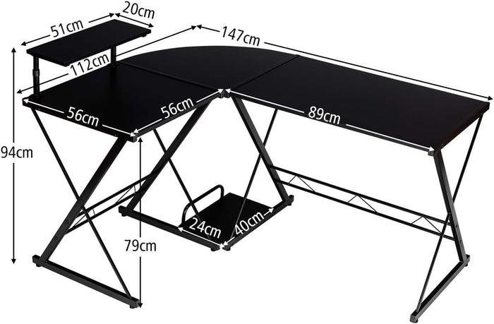 Scrivania Angolare a Forma L, Scrivania da Angolo per Computer, con Alzata per Monitor, Postazione da Lavoro Angolare per Casa e Ufficio (Nero)