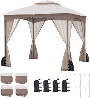 Gazebo da Giardino 3 x 3 m, Gazebo Impermeabile con Rete Mesh Staccabile e Terro Ventilato a Doppio Strato, Tenda Regolabile in Altezza per Feste, BBQ e Picnic (Kaki)