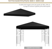 Copertura per Gazebo, Tetto Ricambio per Gazebo, Tetto del Padiglione 3x3 m (Nero)