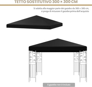 Copertura per Gazebo, Tetto Ricambio per Gazebo, Tetto del Padiglione 3x3 m (Nero)