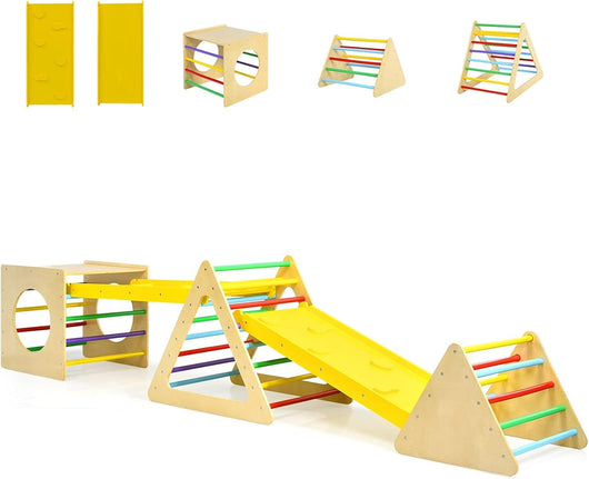 5 in 1 Set da Arrampicata per Bambini, Set Attrezzature da Gioco al Coperto con 2 Triangoli 1 Cubo e 2 Scivoli, per Scivolare e Arrampicarsi, Scala Giochi Arrampicata per Bambini 1+ Anni