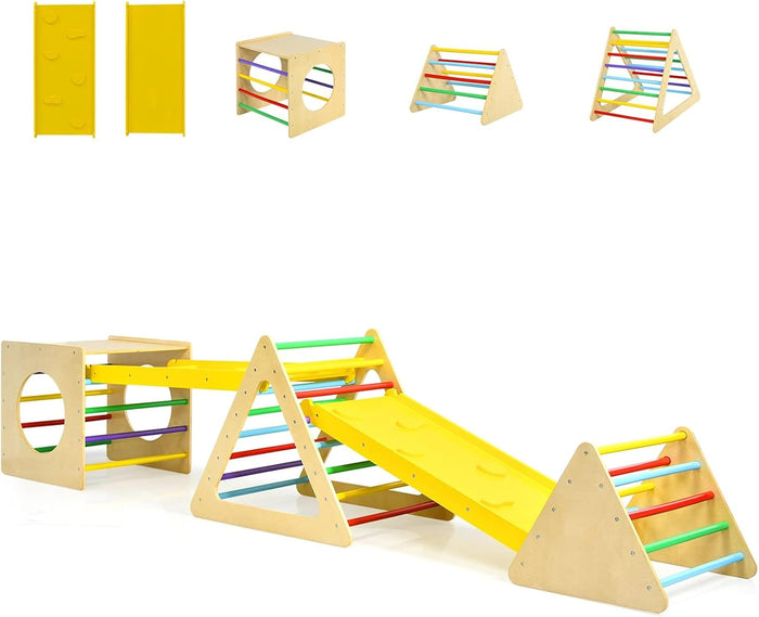 5 in 1 Set da Arrampicata per Bambini, Set Attrezzature da Gioco al Coperto con 2 Triangoli 1 Cubo e 2 Scivoli, per Scivolare e Arrampicarsi, Scala Giochi Arrampicata per Bambini 1+ Anni