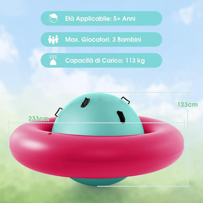 Giostra Gonfiabile a Pianeta per Bambini da 223CM per Inclinare, Arrampicarsi e Saltare con 6 Maniglie Incorporate, Giocattolo Spaziale per Esterno per Bambini dai 5 Anni+ (Rosa+Verde)