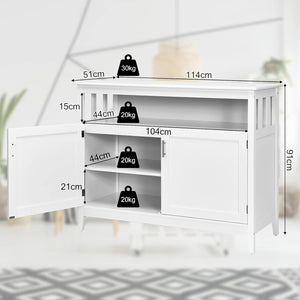 Credenza Cucina Moderna, Mobiletto da Cucina con Ripiano Regolabile e 2 Ante, Mobiletto Multiuso da Soggiorno Sala da Pranzo Ingresso, Bianco