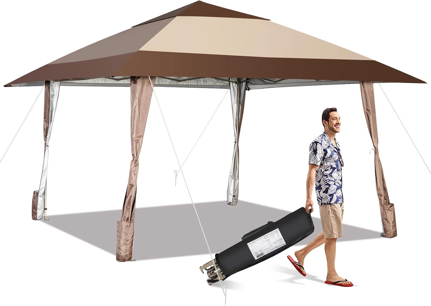 Gazebo da Giardino 3 x 3 M, Gazebo da Esterno con Ruote, Struttura in Acciaio, Regolabile in Altezza, Ideale per Feste, Barbecue, Giardino