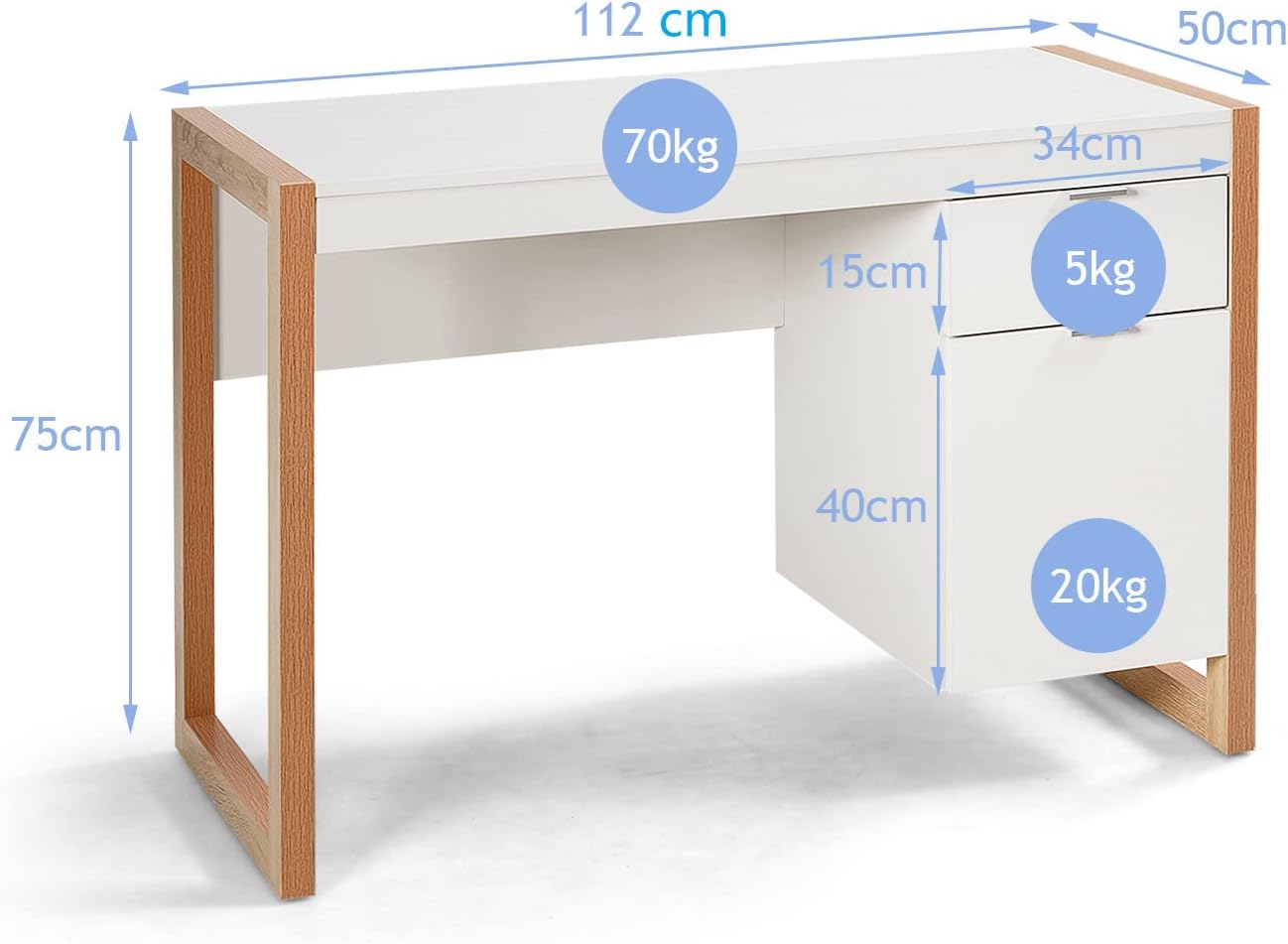 Scrivania Moderna per Computer, Postazione di Lavoro con Armadietto e Cassetto, Design Semplice ed Elegante, Scrivania con Superficie Liscia, Ideale per Casa e Ufficio