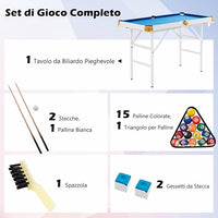 Tavolo da Biliardo Pieghevole, Mini Tavolo da Gioco Biliardo con Set di Accessori Stecche Palline Gessetti e Spazzola, Piedi Regolabili, per Sala Giochi bar Palestra, 122x64x78 cm
