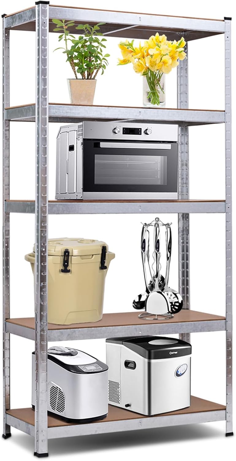 Scaffale per Garage, Scaffalatura a 5 Ripiani, Capacità 175kg Ogni Ripiano, Struttura Acciaio Resistente, 180x90x40cm