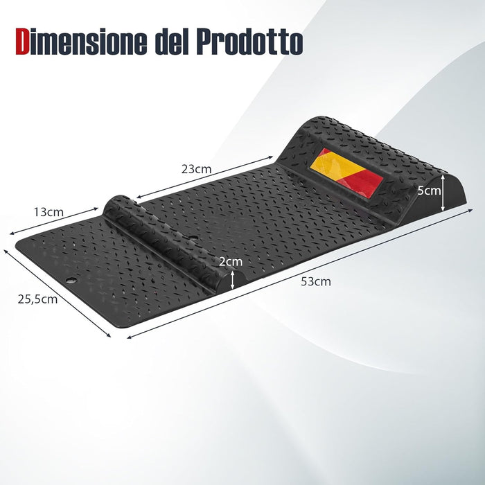 2 Pezzi Tappeto Ferma Ruote, Set di Fermaruote per Parcheggio con Striscia di Avvertimento, Superficie Antiscivolo, 53 x 25,5 x 5 cm