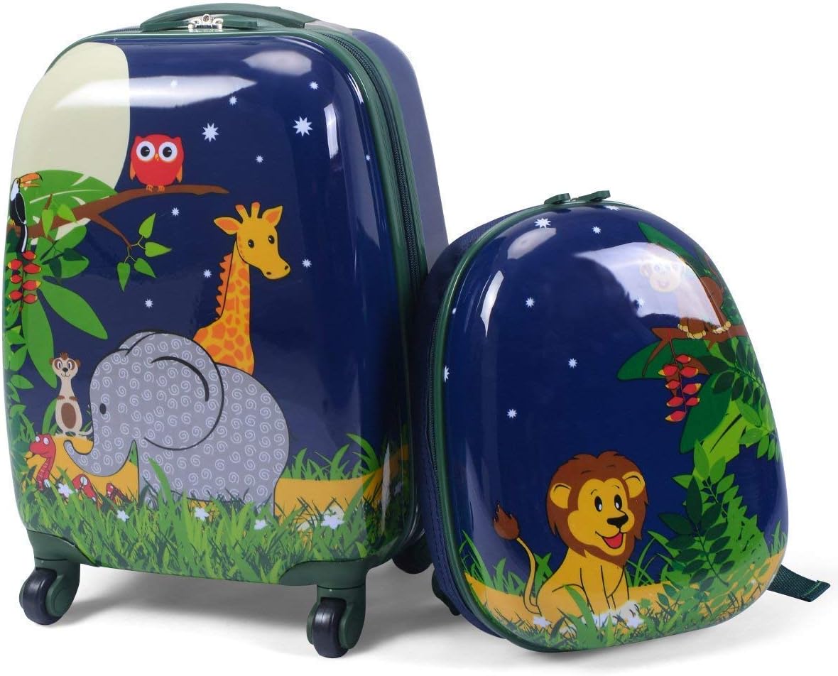 Set di Valigia per Bambini, 16" Valigia+ 12" Zaino, 2 Pezzi, con Ruote Girevoli a 360° e Maniglia Retrattile, Ideale per Viaggiare in Modo Comodo e Divertente (Modello 1)