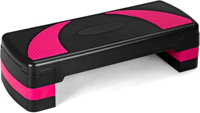 Stepper Fitness per Aerobica, Piattaforma Step 3 Altezze 10-15-20cm, Stepper Aerobic Ideale per Allenamento a Casa e Palestra, Nero Rosa