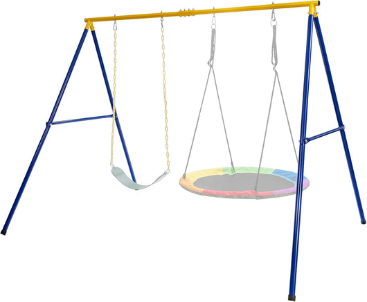 Set Altalena da Giardino,Struttura di Metallo per Altalena con 1 Sedile Altalena in EVA Morbido e 1 Altalena Nido,Struttura ad A Resistente per Altalena,Capacità 300kg,ideale per parco,giochi