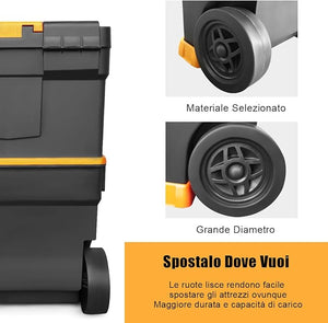 Trolley per Attrezzi 3 in 1, Portautensili a 3 Parti in PP con Ruote e Maniglia, Soluzione Portatile per Attrezzi da Officina e Garage, 46 x 28 x 66,5 cm, Nero e Giallo