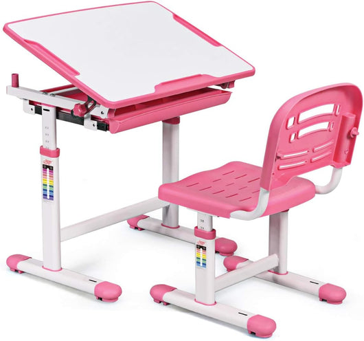 Scrivania per Bambini Tavolo per Studenti con Sedia Inclinabile Regolabile in Altezza, Ergonomica, Vari Colori Disponibili (Rosa)