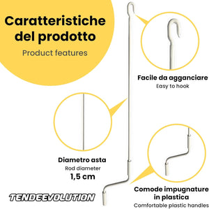 Asta Di Manovra Per Tenda Da Sole Varie Misure, Bastone Universale Per Tende (AVORIO 2,2 METRI)