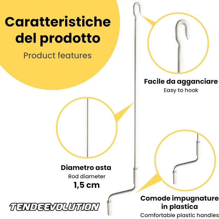 Asta Di Manovra Per Tenda Da Sole Varie Misure, Bastone Universale Per Tende (AVORIO 2,2 METRI)