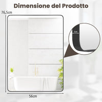 Specchio da Parete 76,5 x 56 cm, Specchio da Bagno Rettangolare con Pellicola Antigraffio, Cornice in Metallo Antiruggine, Ideale per Bagno Soggiorno Ingresso