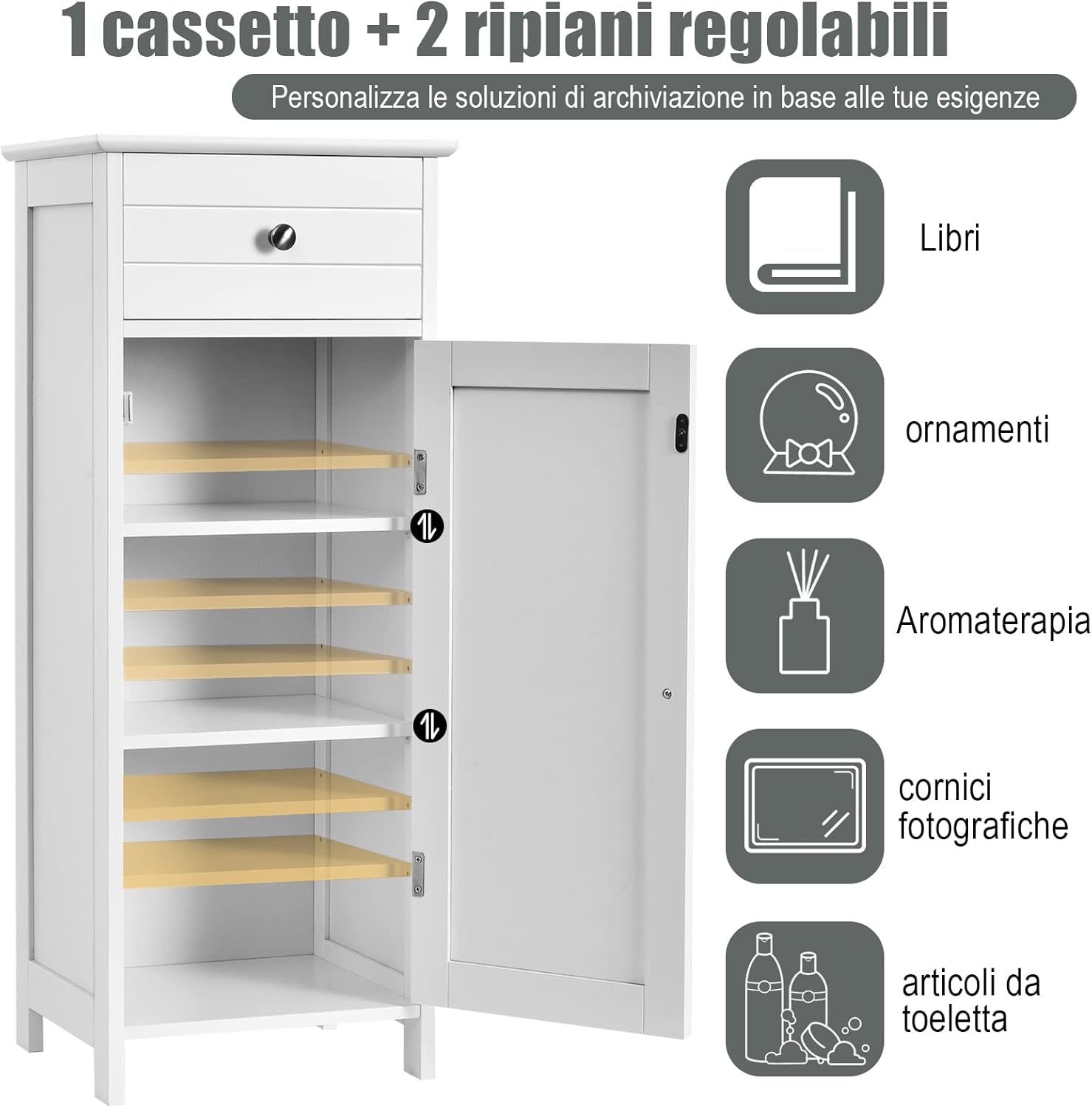 Armadio da Terra per Bagno, Mobile Armadietto con Cassetto, in MDF (E1) di Alta Qualità (Bianco)
