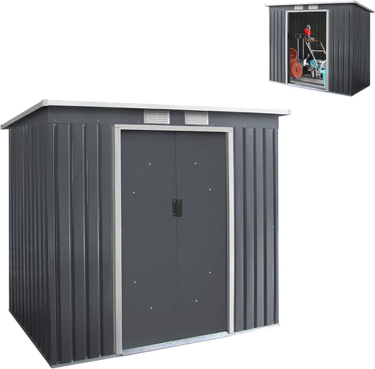 Casetta da Esterno per Attrezzi in Acciaio 2,8㎡, con Base, Porte Scorrevoli, Maniglie e Sfoghi, Capanno da Esterno per Giardino, Cortile e Fattoria, 213 x 173 x 130 cm