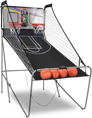 Macchina da Pallacanestro Elettronica, Canestro Basket da Camera a Doppio Tiro Pieghevole con Punteggio Elettronico, 4 Palle, 8 Modalità di Gioco e 2 Canestri (Grigio)