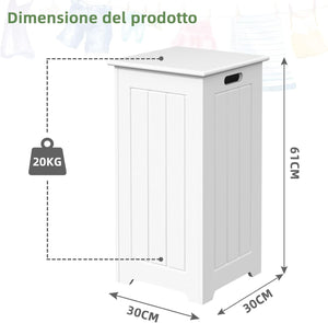Mobile Portabiancheria per Bagno, Cesto Organizzazione Lavanderia, in Legno, Bianco