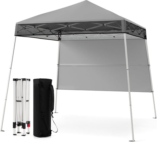 Gazebo Pop-up da Esterno 182 x 182 cm, Gazebo Pieghevole con 1 Parete Laterale, Gambe Inclinabili Regolabili e 4 Picchetti, Tendone Impermeabile per Feste, Campeggio e Picnic (Grigio)