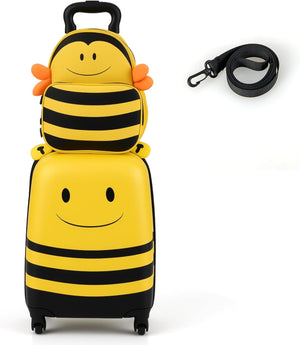 Set di Valigia per Bambini, 16" Valigia+ 12" Zaino, 2 Pezzi, con Ruote Girevoli a 360° e Maniglia Retrattile, Ideale per Viaggiare in Modo Comodo e Divertente (Modello 24)