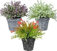 Piantine Artificiali in vaso melamina Set 3 Pz In Scatola Trasparente Di Acetato King Home 