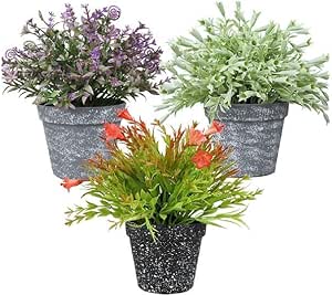 Piantine Artificiali in vaso melamina Set 3 Pz In Scatola Trasparente Di Acetato King Home 