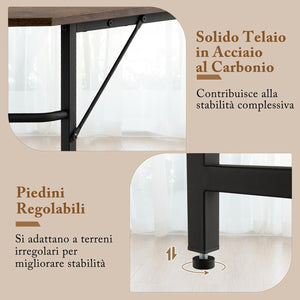 Scrivania Angolare 138 CM, Scrivania ad Angolo con 2 Prese, 2 Porte USB, Telaio in Acciaio al Carbonio e Ripiano a 2 Livelli Rimovibile, Scrivania Salvaspazio da Ufficio e Casa (Marrone)